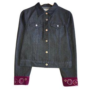 Icejeans Iceberg Women's Blue‎ Denim Jean Jacket Velvet Rhinestone Cuffs Sz S/M